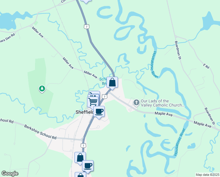 map of restaurants, bars, coffee shops, grocery stores, and more near 1 Miller Avenue in Sheffield