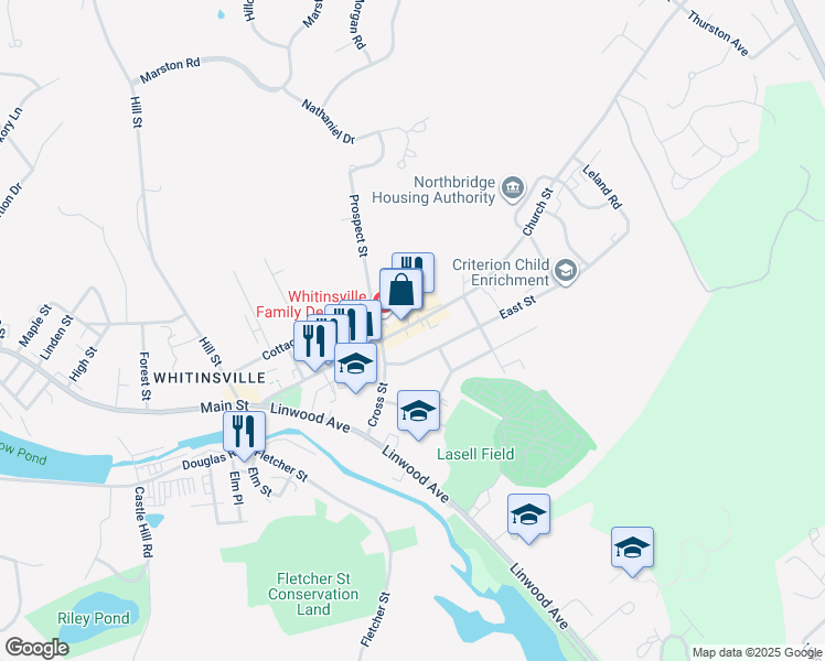 map of restaurants, bars, coffee shops, grocery stores, and more near 164 Church Street in Northbridge