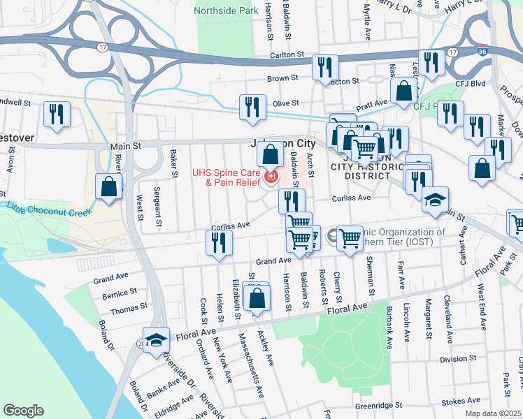 map of restaurants, bars, coffee shops, grocery stores, and more near 161 Corliss Avenue in Johnson City