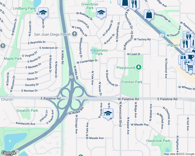 map of restaurants, bars, coffee shops, grocery stores, and more near 2002 West Richmond Street in Arlington Heights