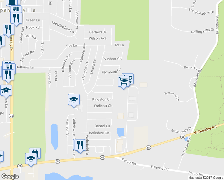 map of restaurants, bars, coffee shops, grocery stores, and more near 1720 Kingston Circle in Carpentersville