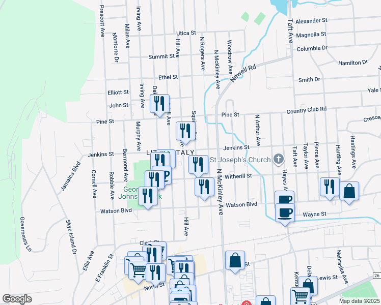 map of restaurants, bars, coffee shops, grocery stores, and more near 224 Squires Avenue in Endicott