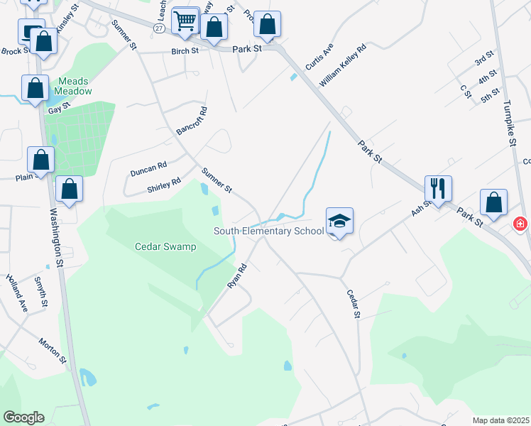 map of restaurants, bars, coffee shops, grocery stores, and more near 434 Sumner Street in Stoughton