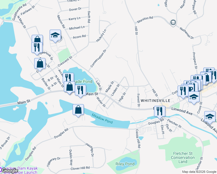 map of restaurants, bars, coffee shops, grocery stores, and more near 9 Maple Street in Northbridge