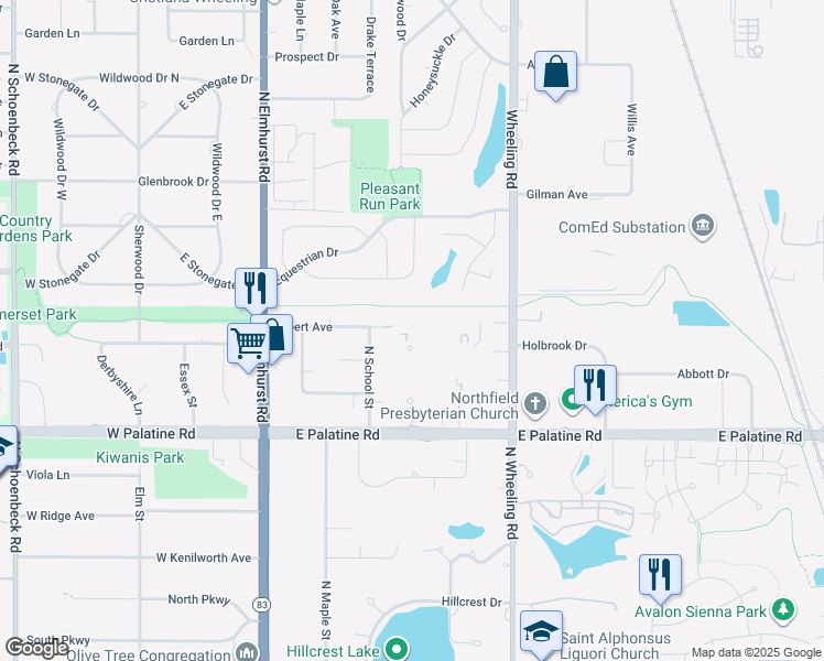map of restaurants, bars, coffee shops, grocery stores, and more near 1430 Sandpebble Drive in Wheeling