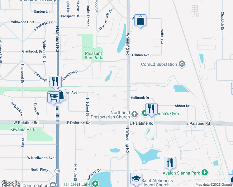 map of restaurants, bars, coffee shops, grocery stores, and more near 1425 Sandpebble Drive in Wheeling