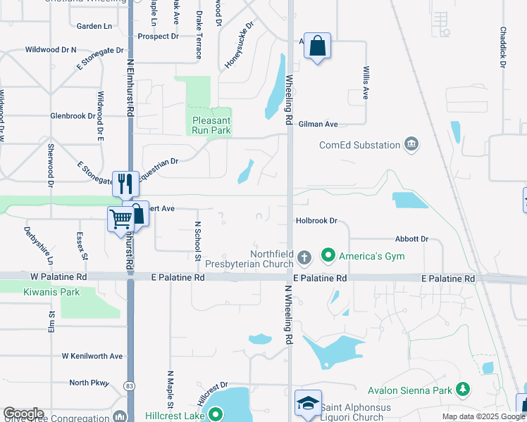 map of restaurants, bars, coffee shops, grocery stores, and more near 1425 Sandpebble Drive in Wheeling