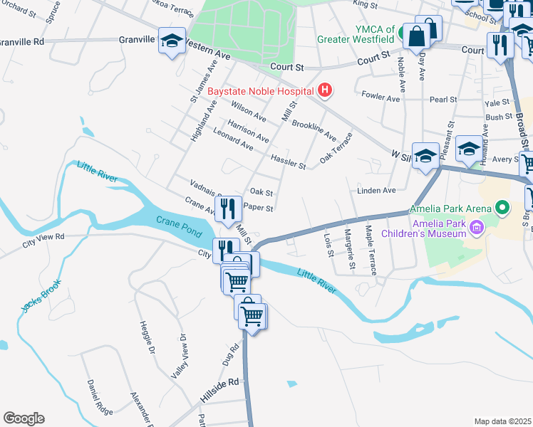 map of restaurants, bars, coffee shops, grocery stores, and more near 15 Paper Street in Westfield