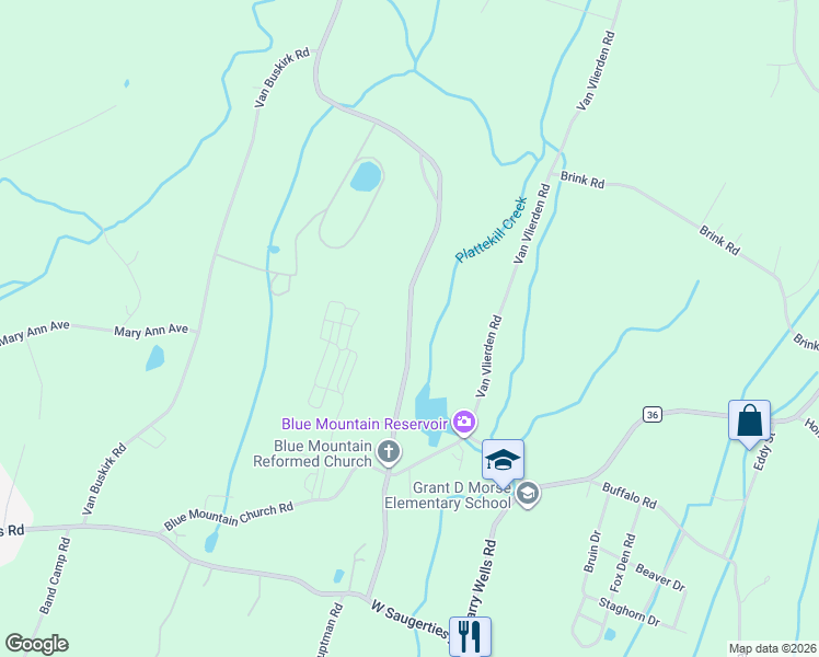 map of restaurants, bars, coffee shops, grocery stores, and more near Cemetery Road in Ulster County