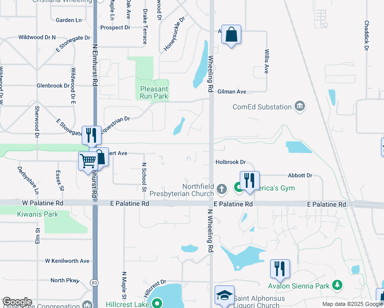 map of restaurants, bars, coffee shops, grocery stores, and more near 1425 Sandpebble Drive in Wheeling