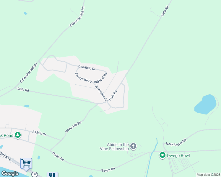 map of restaurants, bars, coffee shops, grocery stores, and more near 4 Larchmont Road in Owego