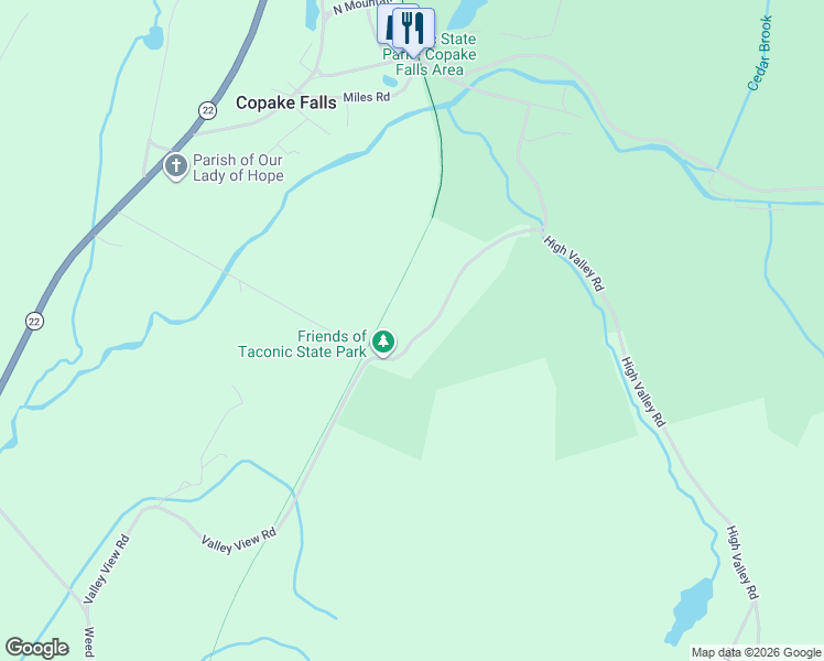 map of restaurants, bars, coffee shops, grocery stores, and more near 159 Valley View Road in Copake Falls