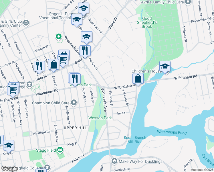 map of restaurants, bars, coffee shops, grocery stores, and more near 1010 Roosevelt Avenue in Springfield