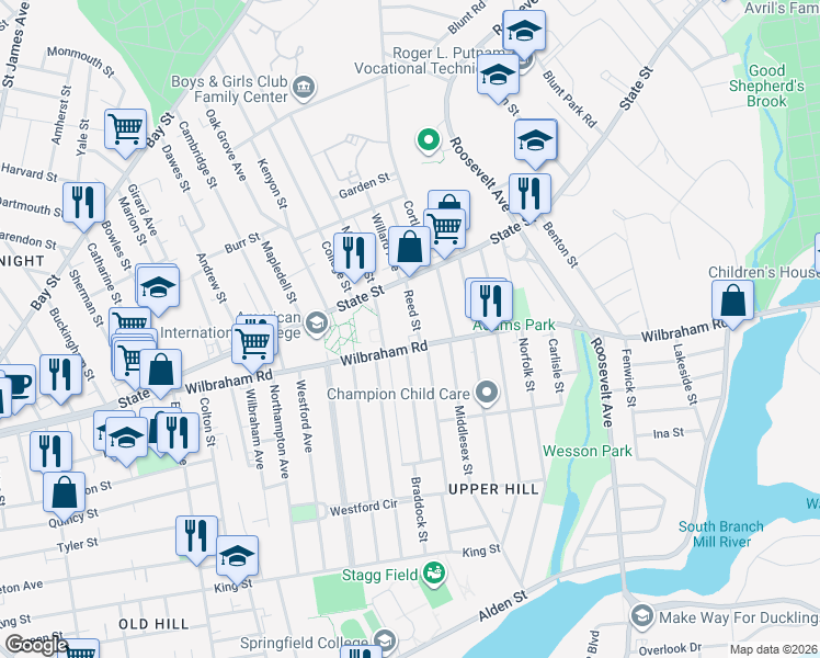 map of restaurants, bars, coffee shops, grocery stores, and more near in Springfield