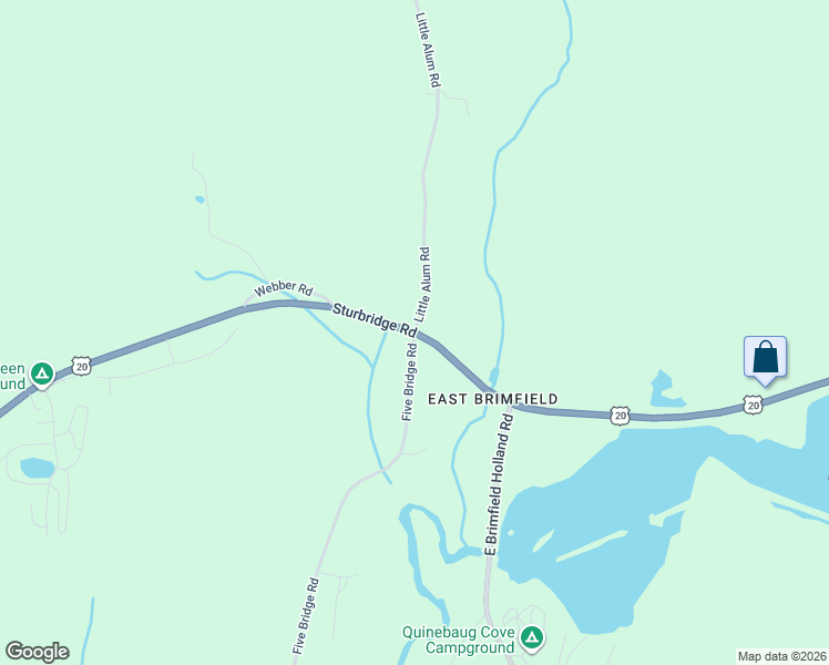 map of restaurants, bars, coffee shops, grocery stores, and more near 1 Five Bridge Road in Brimfield