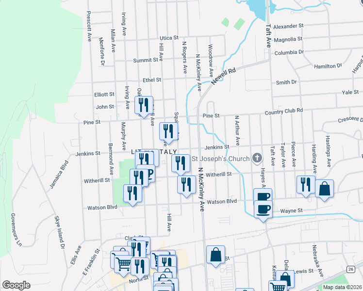 map of restaurants, bars, coffee shops, grocery stores, and more near 224 Squires Avenue in Endicott