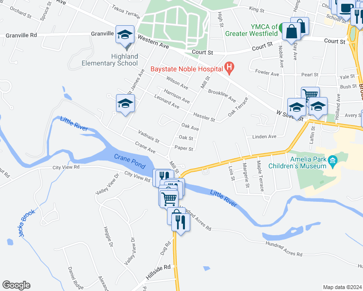 map of restaurants, bars, coffee shops, grocery stores, and more near 10 Paper Street in Westfield