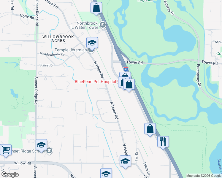 map of restaurants, bars, coffee shops, grocery stores, and more near 772 North Happ Road in Northfield