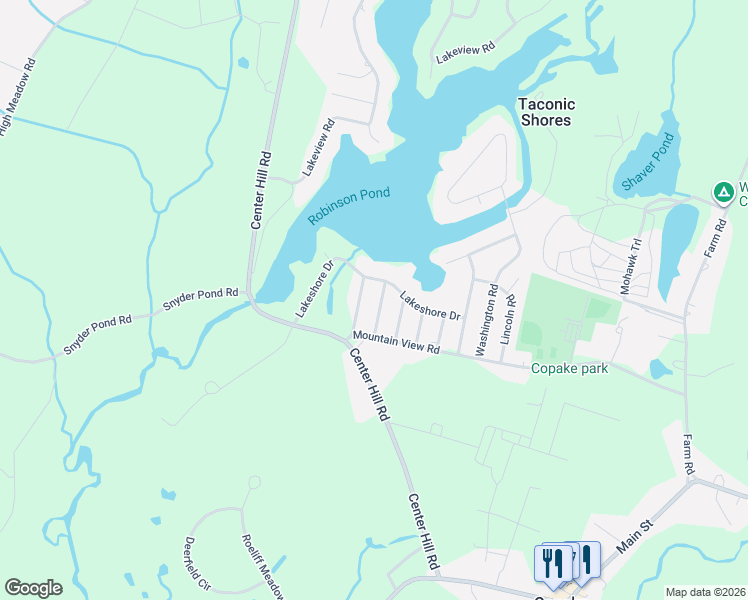 map of restaurants, bars, coffee shops, grocery stores, and more near Beach Road in Copake