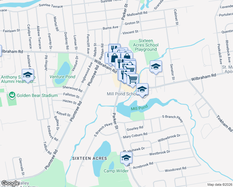 map of restaurants, bars, coffee shops, grocery stores, and more near 1292 Parker Street in Springfield