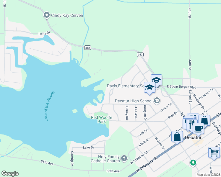 map of restaurants, bars, coffee shops, grocery stores, and more near 100 Meadowwood Court in Decatur