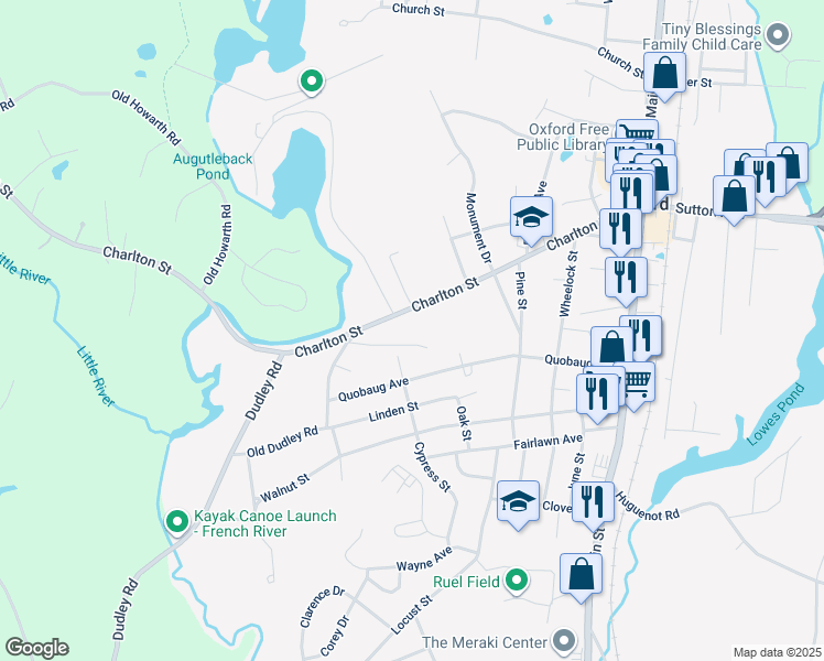 map of restaurants, bars, coffee shops, grocery stores, and more near 66 Charlton Street in Oxford