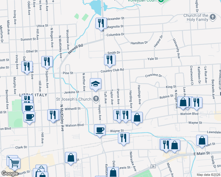 map of restaurants, bars, coffee shops, grocery stores, and more near 312 Taylor Avenue in Endicott