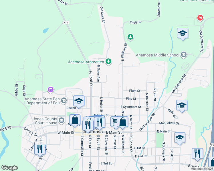 map of restaurants, bars, coffee shops, grocery stores, and more near 101-209 Holt St in Anamosa