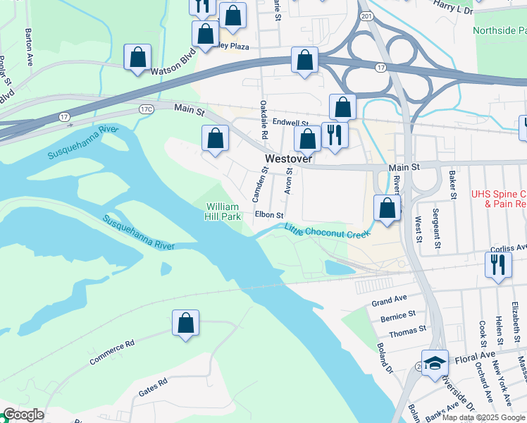 map of restaurants, bars, coffee shops, grocery stores, and more near 16 Elbon Street in Johnson City