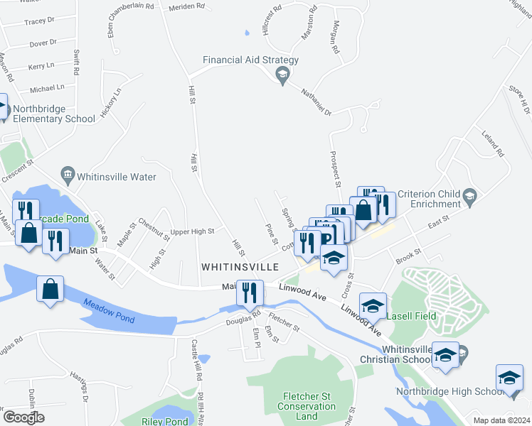map of restaurants, bars, coffee shops, grocery stores, and more near 34 Pine Street in Northbridge