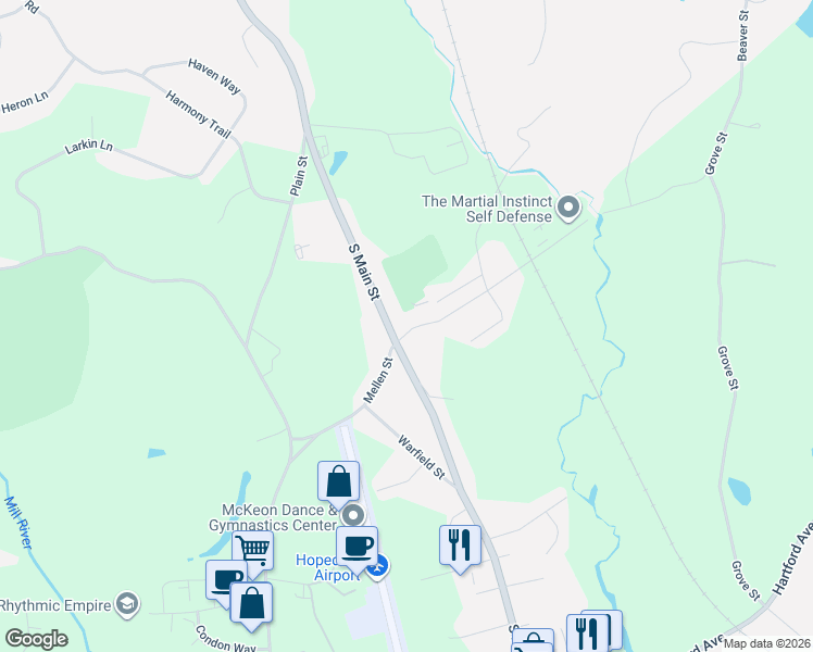 map of restaurants, bars, coffee shops, grocery stores, and more near 270 South Main Street in Hopedale