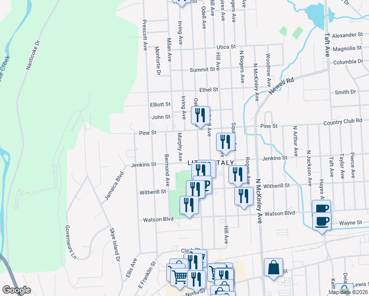 map of restaurants, bars, coffee shops, grocery stores, and more near 316 Murphy Avenue in Endicott