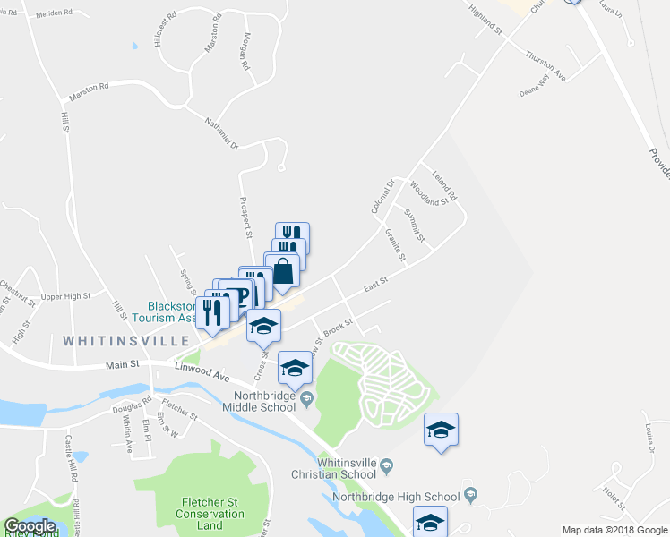 map of restaurants, bars, coffee shops, grocery stores, and more near 235 Church Street in Northbridge