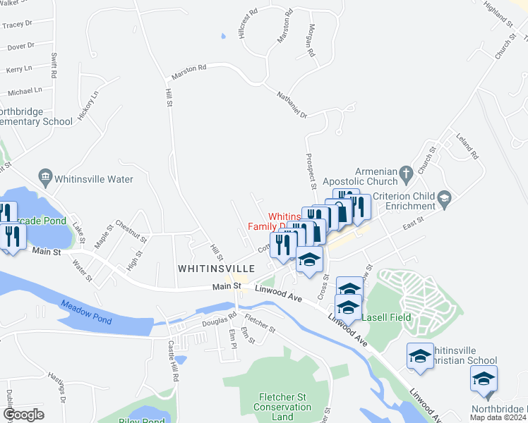 map of restaurants, bars, coffee shops, grocery stores, and more near 26 Spring Street in Northbridge