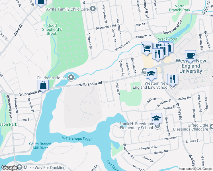 map of restaurants, bars, coffee shops, grocery stores, and more near 865 Wilbraham Road in Springfield