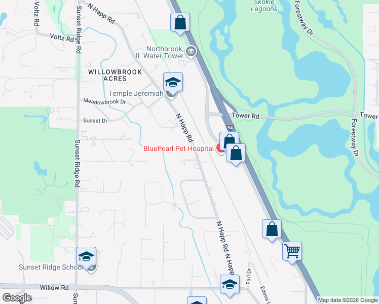 map of restaurants, bars, coffee shops, grocery stores, and more near 820 North Happ Road in Northfield