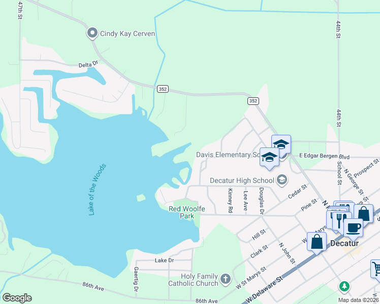 map of restaurants, bars, coffee shops, grocery stores, and more near 100 Meadowwood Court in Decatur