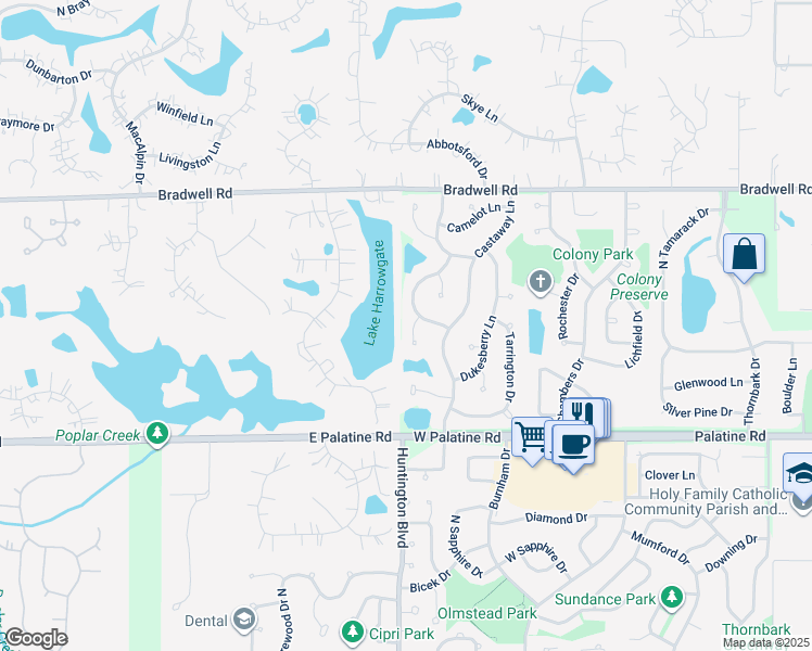 map of restaurants, bars, coffee shops, grocery stores, and more near 4982 Essington Court in Hoffman Estates