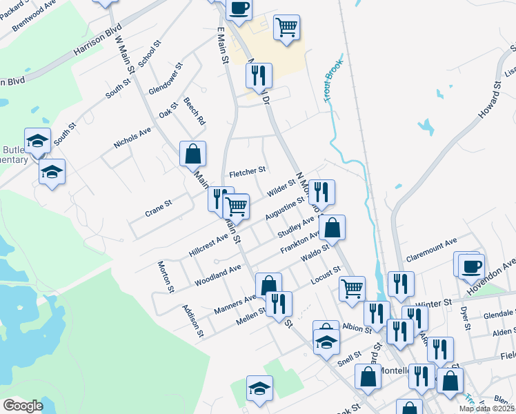 map of restaurants, bars, coffee shops, grocery stores, and more near 31 Wilder Street in Brockton