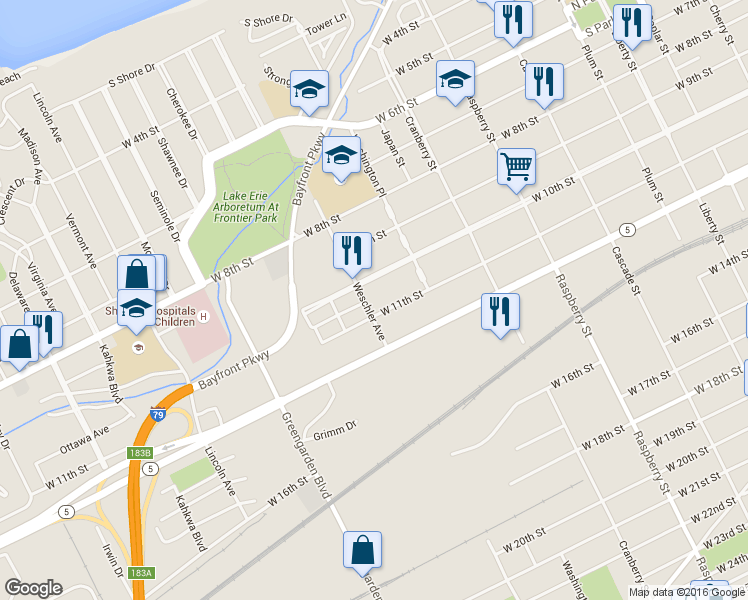 map of restaurants, bars, coffee shops, grocery stores, and more near 1017 Weschler Avenue in Erie