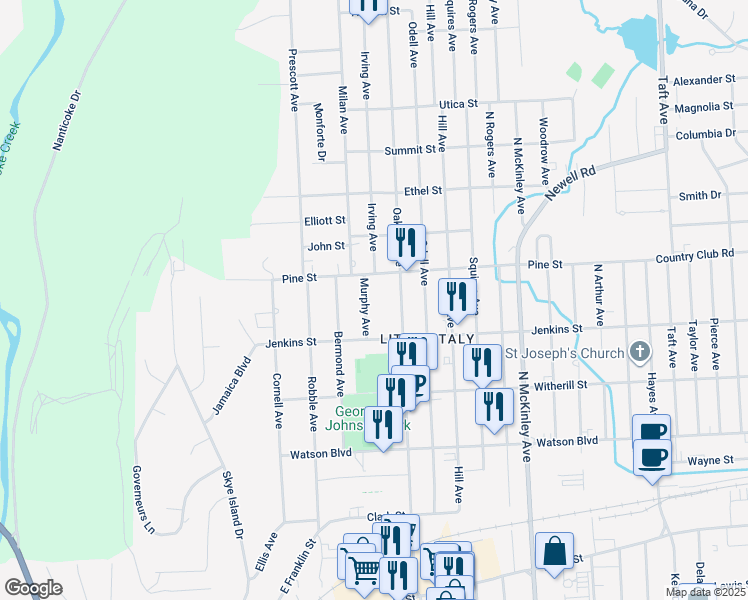 map of restaurants, bars, coffee shops, grocery stores, and more near 316 Murphy Avenue in Endicott