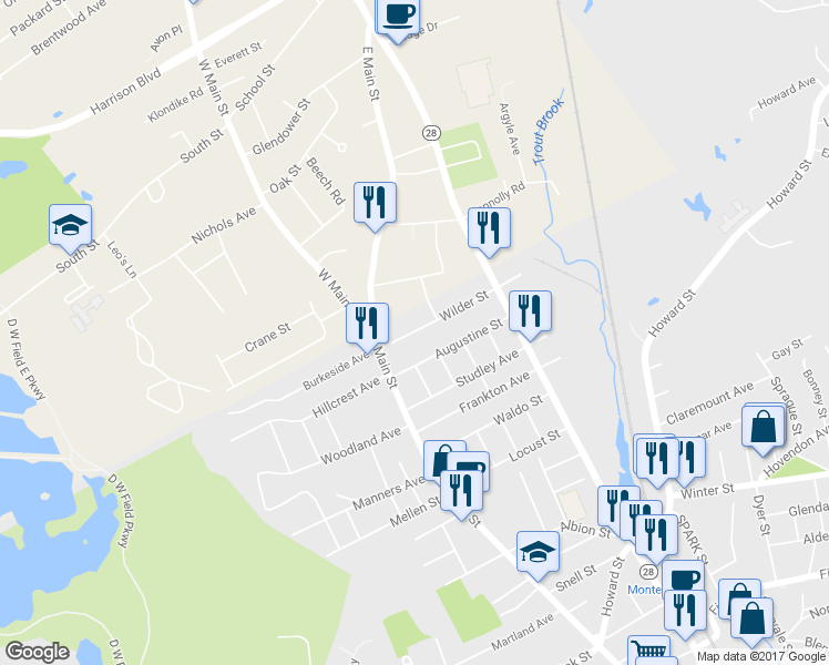 map of restaurants, bars, coffee shops, grocery stores, and more near 31 Wilder Street in Brockton