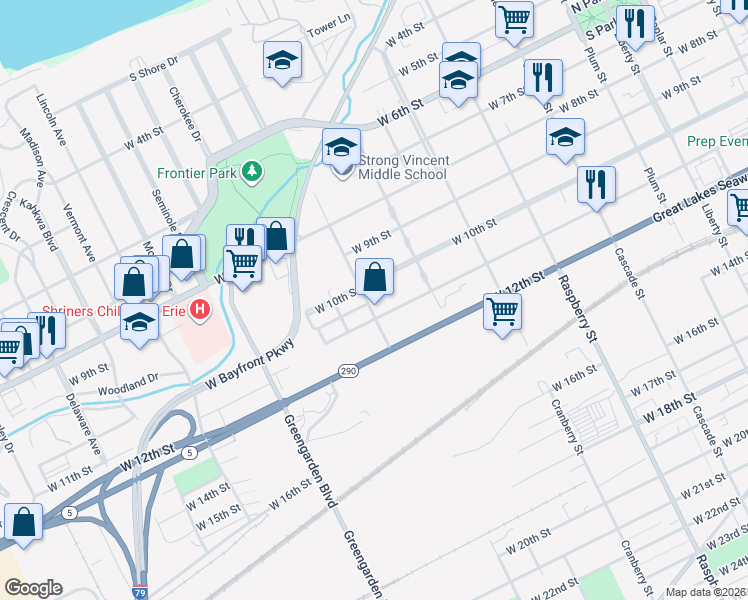 map of restaurants, bars, coffee shops, grocery stores, and more near 1017 Weschler Avenue in Erie