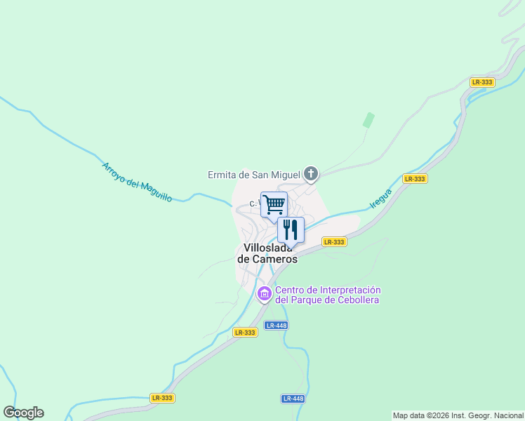 map of restaurants, bars, coffee shops, grocery stores, and more near 12 Calle la Trinidad in Villoslada de Cameros
