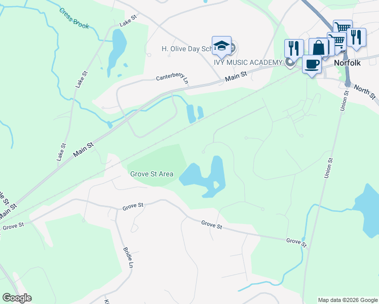 map of restaurants, bars, coffee shops, grocery stores, and more near 18 Keeney Pond Road in Norfolk