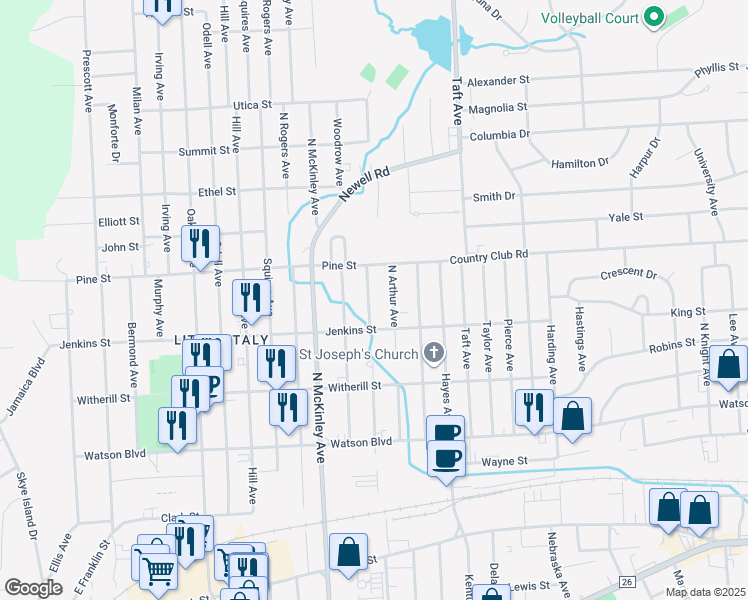 map of restaurants, bars, coffee shops, grocery stores, and more near 314 North Adams Avenue in Endicott