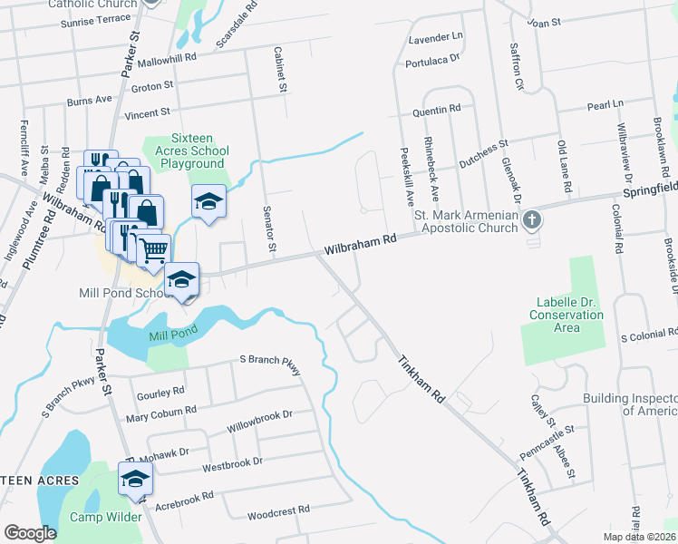 map of restaurants, bars, coffee shops, grocery stores, and more near 30 Aberdale Drive in Springfield