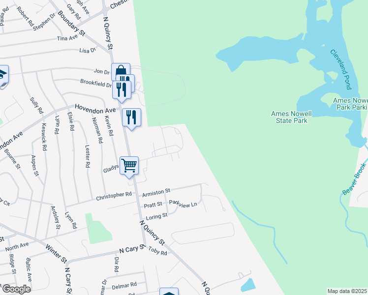 map of restaurants, bars, coffee shops, grocery stores, and more near 721 Hampton Way in Abington