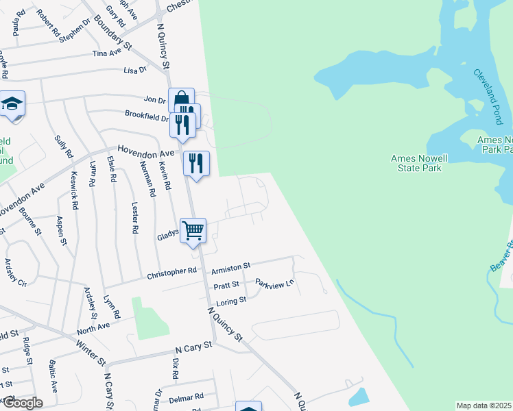 map of restaurants, bars, coffee shops, grocery stores, and more near 321 Tamarack Lane in Abington