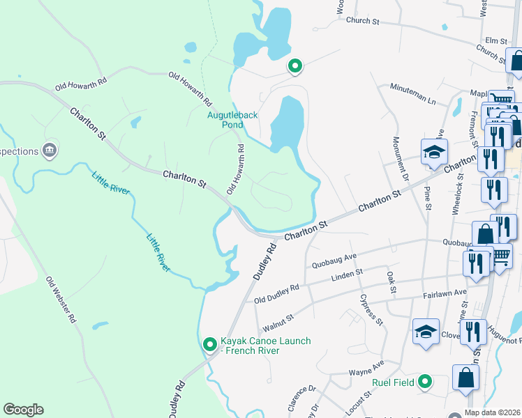 map of restaurants, bars, coffee shops, grocery stores, and more near 33 Pine Ridge Drive in Oxford